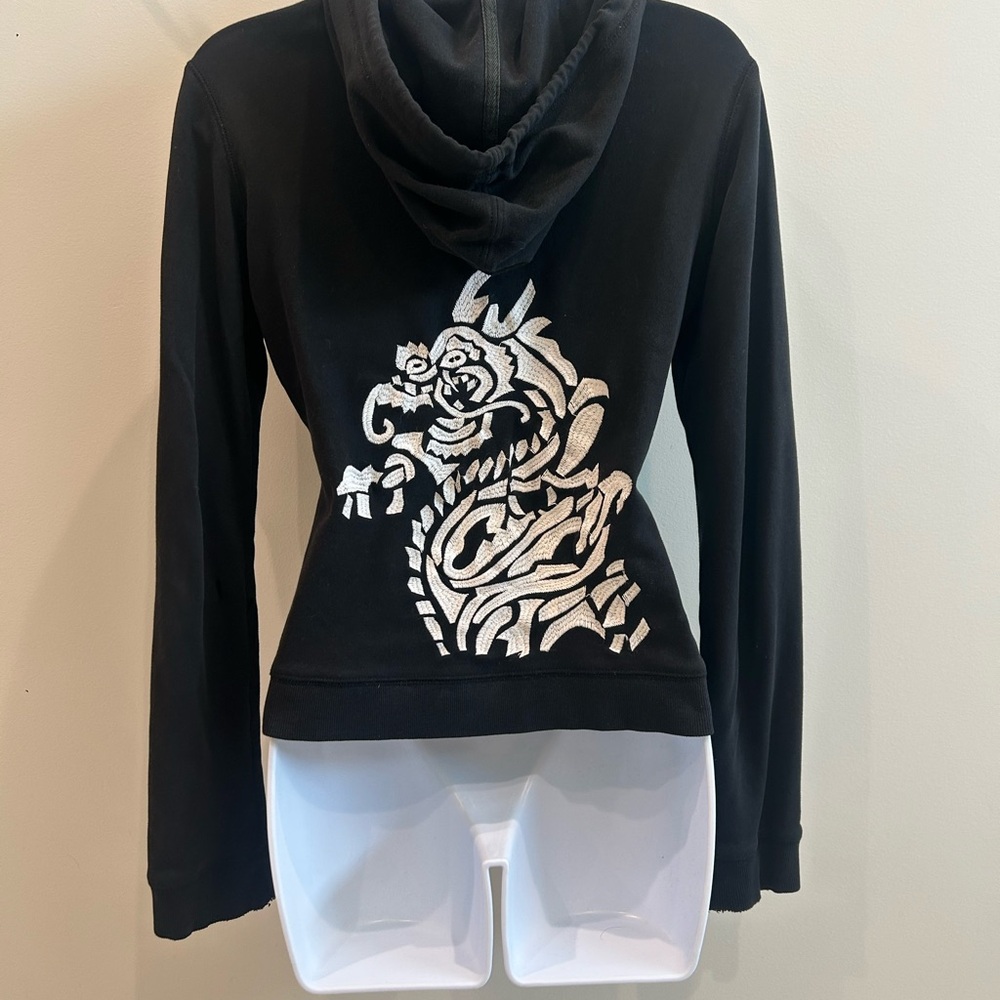 Romeo & Juliet Embroidered Black & White Dragon Zip-Up Hoodie Size Medium